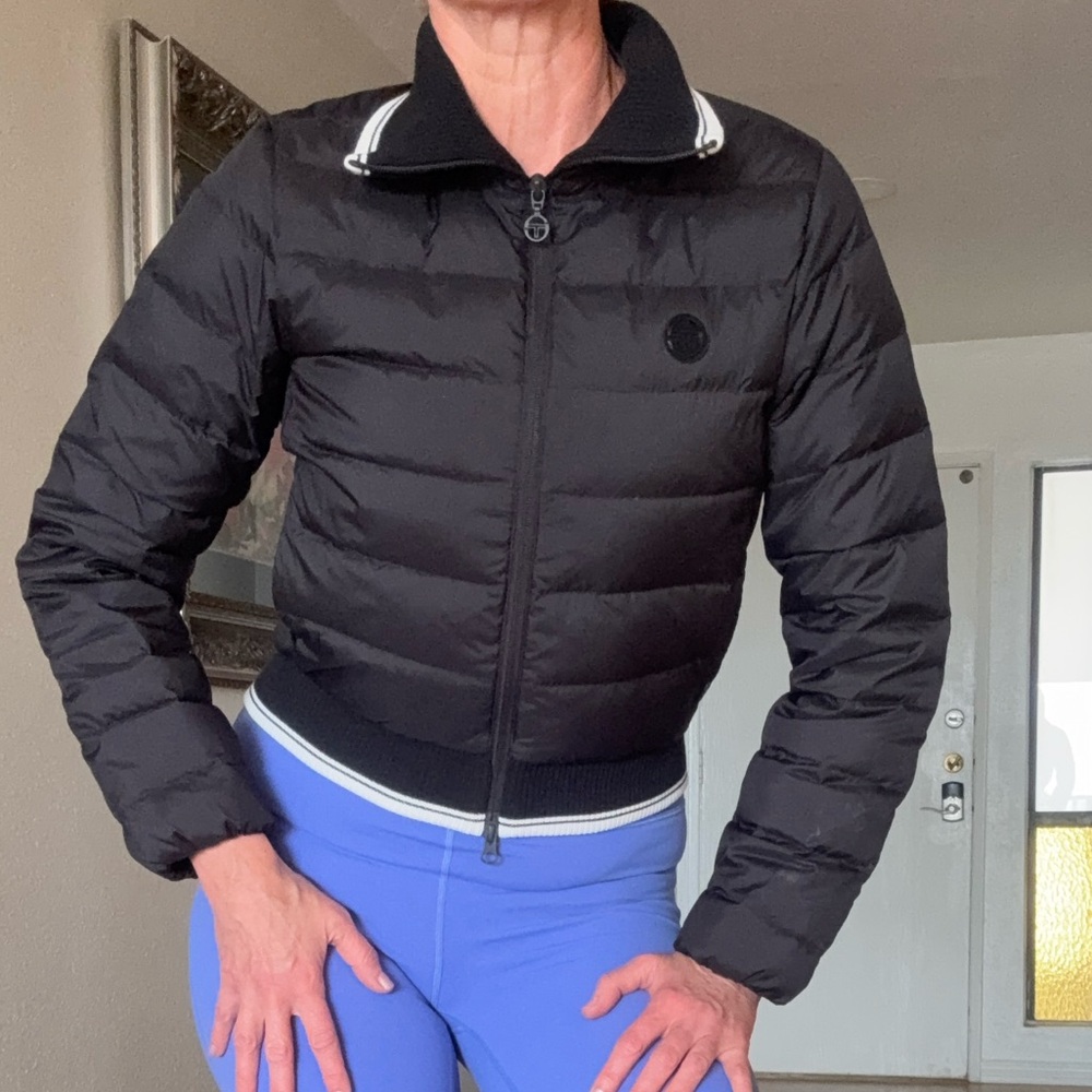Sergio Tacchini Black Crop Down Jacket with Contrast Trim s $350 EUC